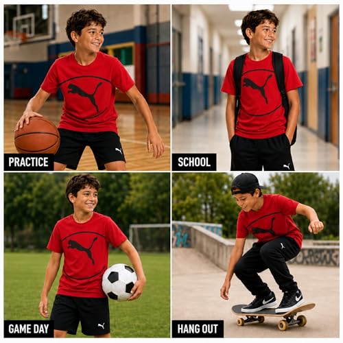 Image of PUMA Boys T-Shirts Athletic Crewneck Short Sleeve Tees (Sizes S-XL) | Soft Breathable Cotton Blend, Comfortable Casual Fit, Great for School, Play & Everyday Wear
