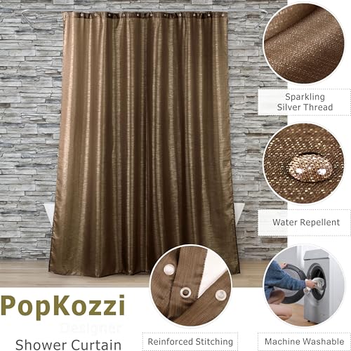 Popkozzi Chocolate Brown Glitter Shower Curtain, Sparkle Bling Shiny Metallic Shimmer for Bathroom - Image 2