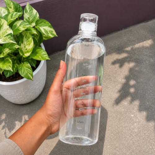 Image of Glass Borosilicate Water Bottles, H2O Fridge Water Bottle With Cap, Leak Proof & Airtight Lid, Water Bottle For Office, School, College - 1000ML Bottles With Time Marker (White 1000ML)
