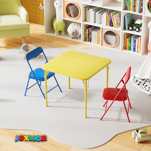 Image of JOYMOR Kids Folding Table and Chairs Set, 3-Piece Metal Frame Activity Set with Easy-Fold Design for Playroom & Classroom (Multicolor)