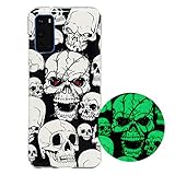 Miagon Leuchtend Luminous Hülle für Samsung Galaxy S20 Plus,Fluoreszierend Licht im Dunkeln Handyhülle Silikon Case Handytasche Stoßfest Schutzhülle,Schädel