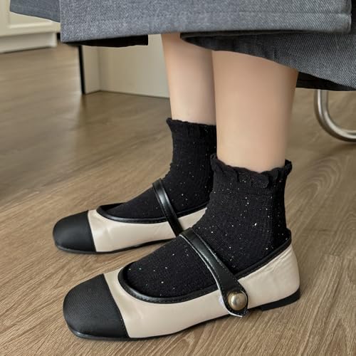 albagu Women's Crew Socks Cotton Casual Socks for Women 5 Pack White Multicolor (5pack) Floral Pattern Size 5-93