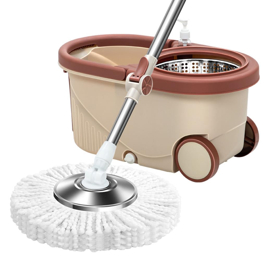 Juego de trapeador y Cubo con Ruedas, trapeador Giratorio y Cubo con escurridor, trapeador Giratorio de 360° con 4 Cabezales de trapeador de Microfibra para la Limpieza del hogar