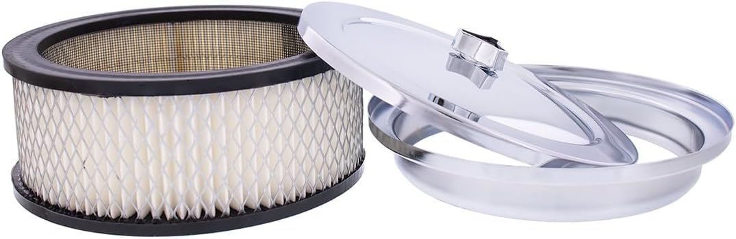 United Pacific S1106 Chrome 6 ⅜ inch Air Cleaner Assembly, Low Profile, Die-Cast Chrome Plated Wing Nut, Filter Included – One Air Cleaner Assembly