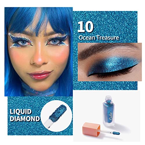 Oulac Blue Liquid Glitter Eyeshadow Blue Eyeshadow| Blue Liquid Eyeliner Glitter Eye Makeup| Pigmented Lightweight Moisturizing Formula Easy To Remove. Vegan & Cruelty-Free (10) #TOP1