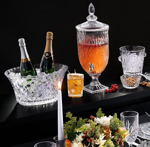 Image of Premium Water and Juice Glasses Set of 6 280ML and 2.8 Liter Bevarage Dispenser with Stainless Steel Tap 1 Piece, Set for Dining Table,Party,Gift Set,All pourpse use (7 Piece) (MT-22)