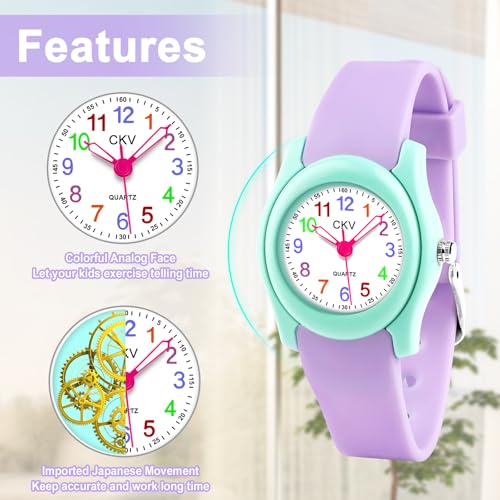 ckv kids watch for boys girls watches age 3-12 11834 dial-3 atm waterproof child wristwatch time teaching easy to read kids presents
