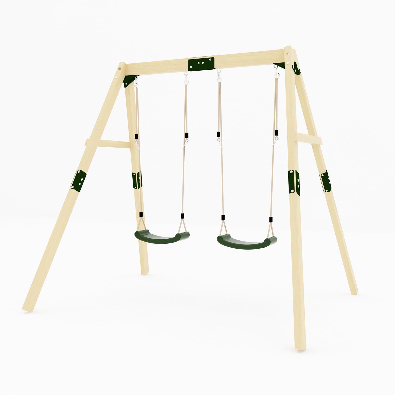 GALACTICA Outdoor Wooden Double Swing Set for Kids, Garden Swing with 2 Adjustable Seats, Sturdy Weather-Resistant Frame, Backyard Playground for Toddlers and Children