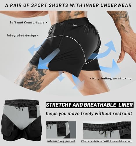 MIER Men's 3 Inches Quick Dry Running Shorts Liner Lightweight Water Resistant Athletic Workout Lined Shorts2