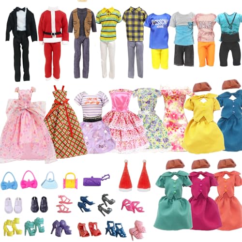 39 Pcs Christmas Clothes and Accessories for 11.5 inch Doll and 12 inch Doll Princess Grown Suit 2 Christmas Sets 2 Outfits 2 Fashion Dress 2 Stylish Set 12 Shoes 5 Bags Girls