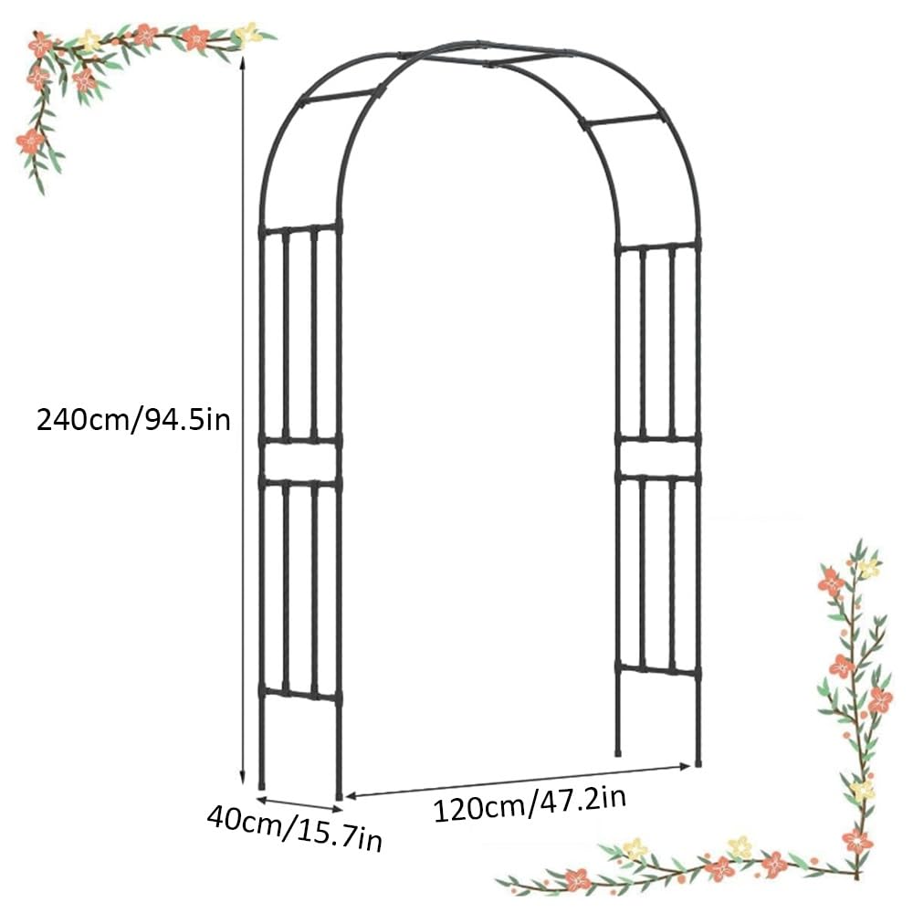 Arco da giardino in metallo per piante rampicanti e rose, cerimonia di matrimonio, pergolato, decorazione per compleanno e anniversario, accessorio per festa nuziale, nero, 120 x 240 cm