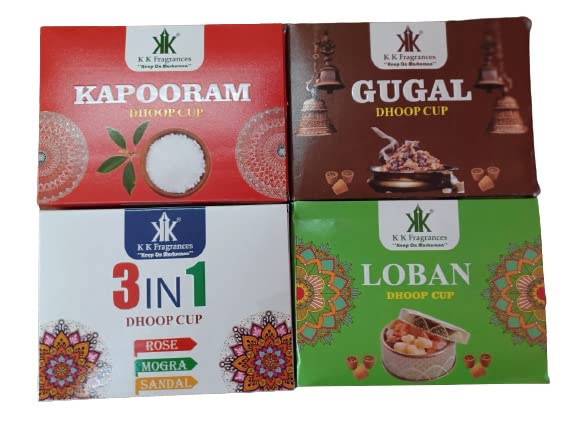 K K Fragrance 4 Variant Assorted Incense Dhoop Sticks Set (4 Packets of 48 Cups)