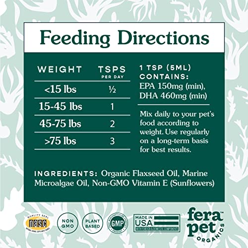 Fera Pets - Plant Based Omega 3s, 6, 9 - for Dogs and Cats - Made with Marine Algae + Flaxseed Oil - 100% Vegan DHA and EPA Supplement - for Healthy Skin, Coat, and Immune System - 8oz - Image 4