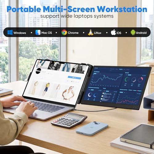 Image of Laptop Screen Extender, 14 inch FHD 1080P Portable Monitor for Laptop, 0.27 inch Ultra-Thin Display with 100% sRGB, Dual Screen Extender for 13-17 inch Laptops, Plug & Play for Windows /Mac /Chrome /Android