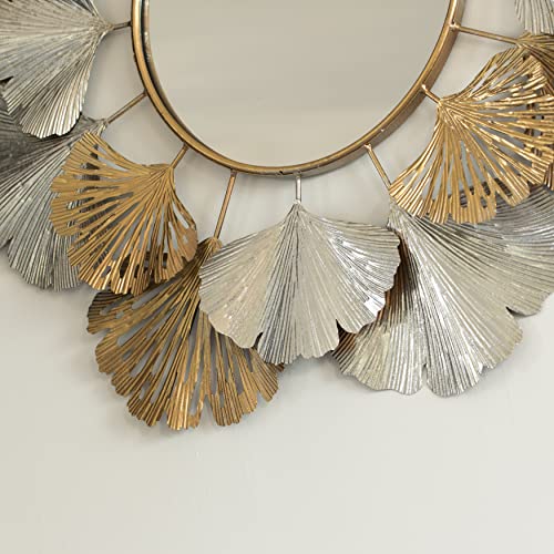 33" Accent Wall Mounted Mirror With Gold And Silver With Decorative Modern Ginkgo Leaf Frame #TOP5