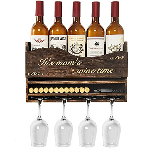 Product Image of the COYMOS Wall Mounted Wine Rack Wood Rustic Wine Glass Holder Wall Mounted Unique Wine Gifts for Women Funny Gifts for Mom Home Kitchen Decorations (Brown)
