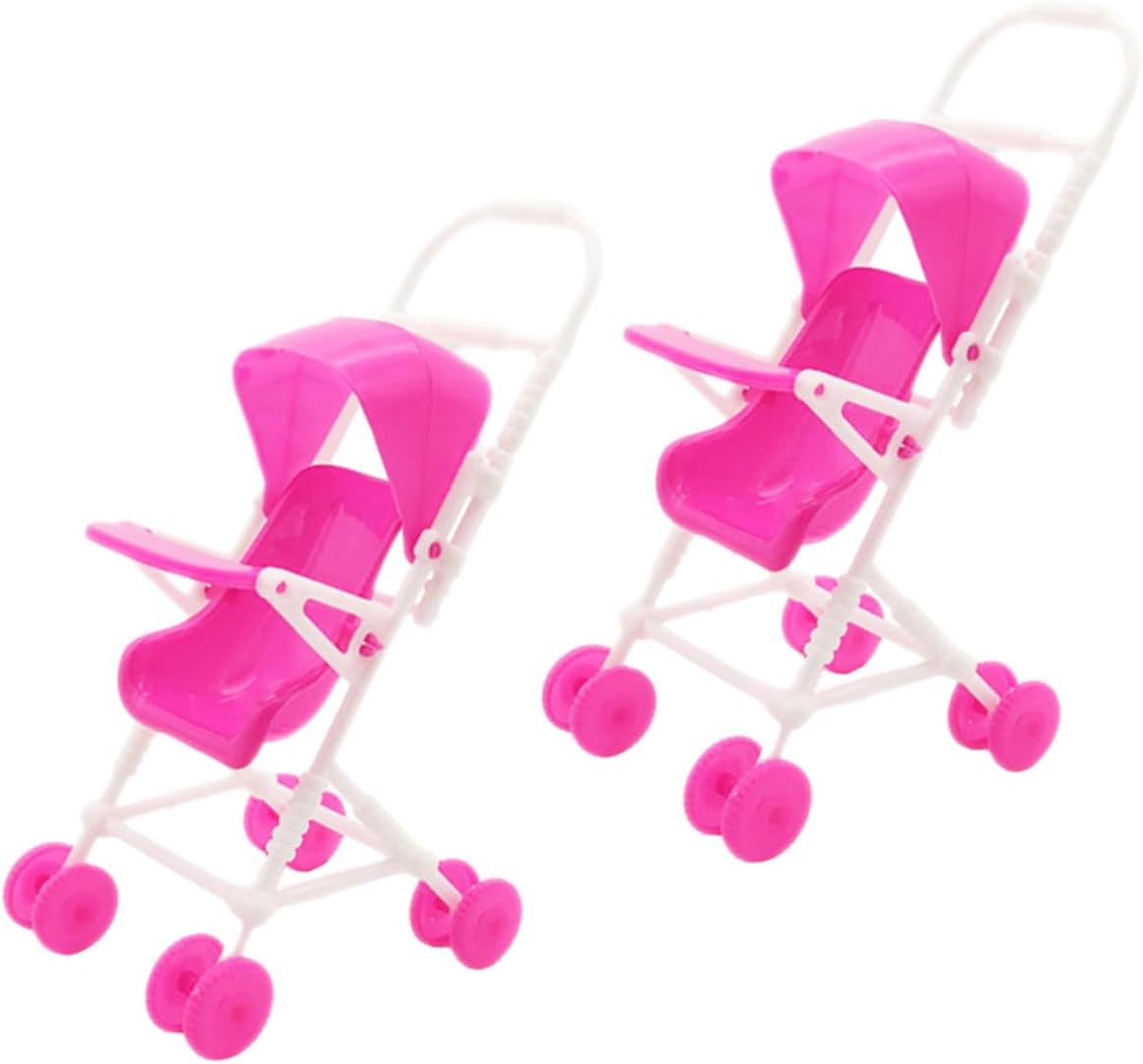 BESPORTBLE 5sets Simulation Cart Stroller Pushchair Doll Pram Lifelike Doll Realistic Seat Play Game House Accessories House Decor Stuff Rosy Plastic 2pcs*5