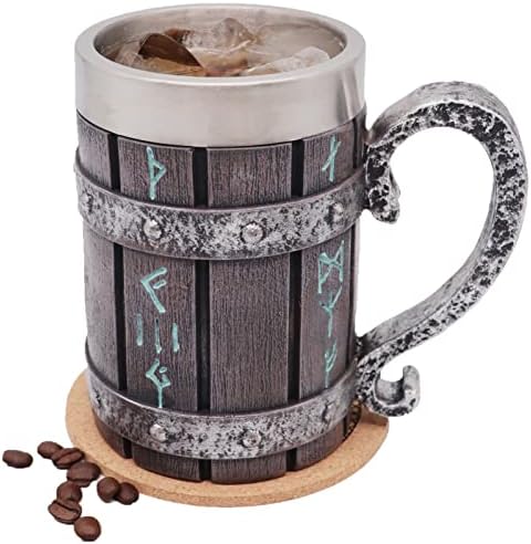 WOKHACH Nordic Viking Rune Mug,Stainless Steel Drinking Mug 3D Novelty Coffee Cup,Norse Viking Mug Poetic Gothic Decor Party Decoration Drinkware Gift Mugs for Men 18OZ(Rune)