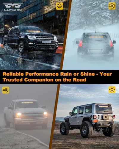 LUMENIX 35.5\" Traffic Advisor Strobe Light Bar for Trucks w/Controller 48 LEDs Emergency Flashing Security Lights Bar for Vehicles Cars Construction Safety Warning Lightbar - Amber and White - Thumbnail 7