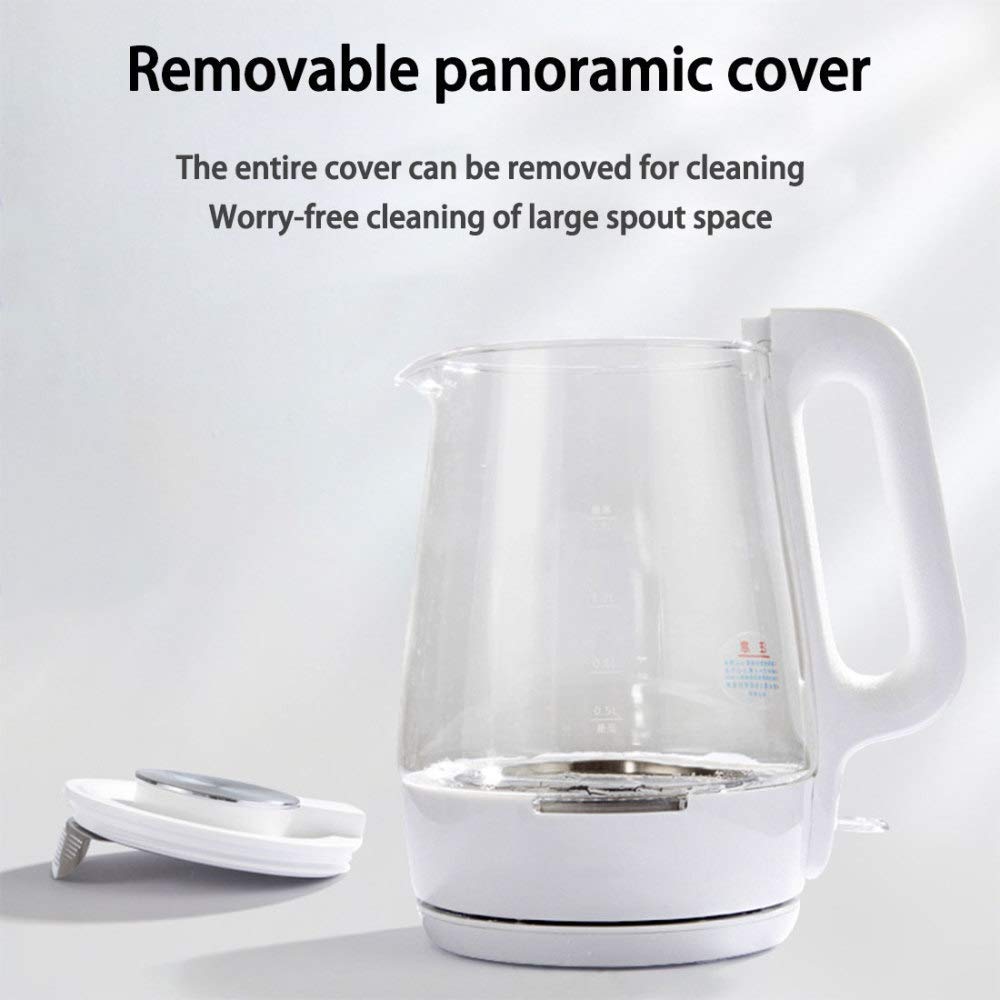 -Bollitore elettrico in vetro ecologico, bollitore per acqua senza fili da 1,7 litri con illuminazione a LED, bollitore per acqua per tè a ebollizione rapida, spegnimento automatico e protezione
