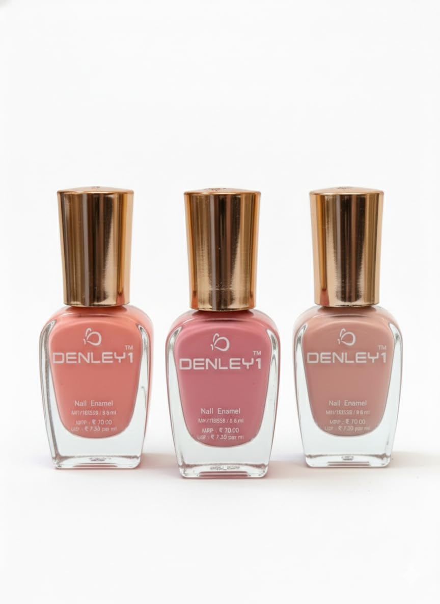 Denley1 Nail Polish, Pink Nude, Dusty Rose And Baby Pink Shades, 8.6ml, Pack of 3, Rose Gold Cap-image-26