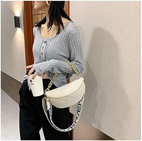 Thick Chain Women's Fanny Pack Plaid leather Waist Bag Shoulder Crossbody Chest Bags Luxury Designer Handbags Female Belt Bag (Beige) - Image 5