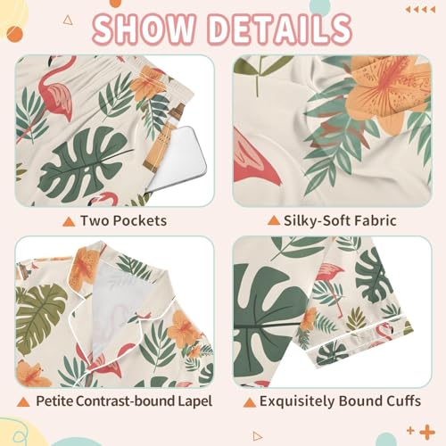 senya Hawaiian Flamingo Satin Summer Pajama Sets Silk Short Sleeve Button Down Sleepwear3