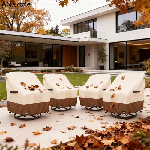 Image of ANartcle Swivel Patio Chair Cover 4 Pack,600D Waterproof Heavy Duty Outdoor Chair Cover(33 W x 35 D x 36 H inches),Patio Furniture Covers,Outdoor Furniture Covers Waterproof,Beige&brown