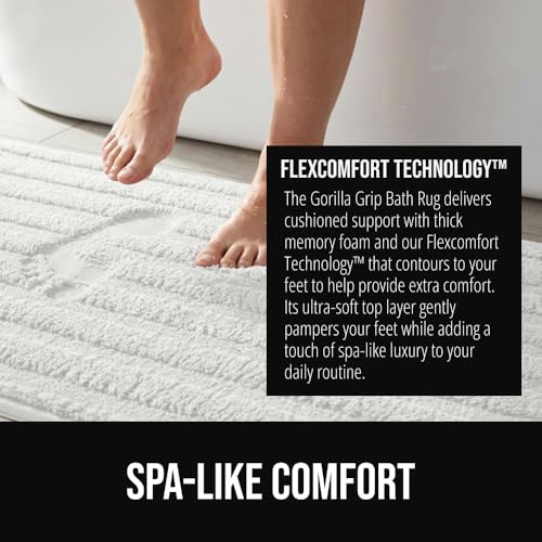 Image of GORILLA GRIP Memory Foam Bathroom Rugs, Soft Absorbent Textured Rubber Backing Striped Bath Mat, Set of 2 Machine Washable Quick Dry Floor Mats, Shower Rugs Home Accessories, White 24x16 and 30x18