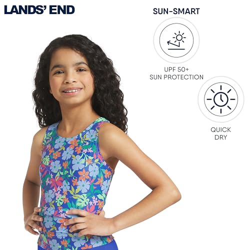 Image of Lands' End Girls' UPF 50+ Swim Bikini Bottom and Racerback Tankini Set