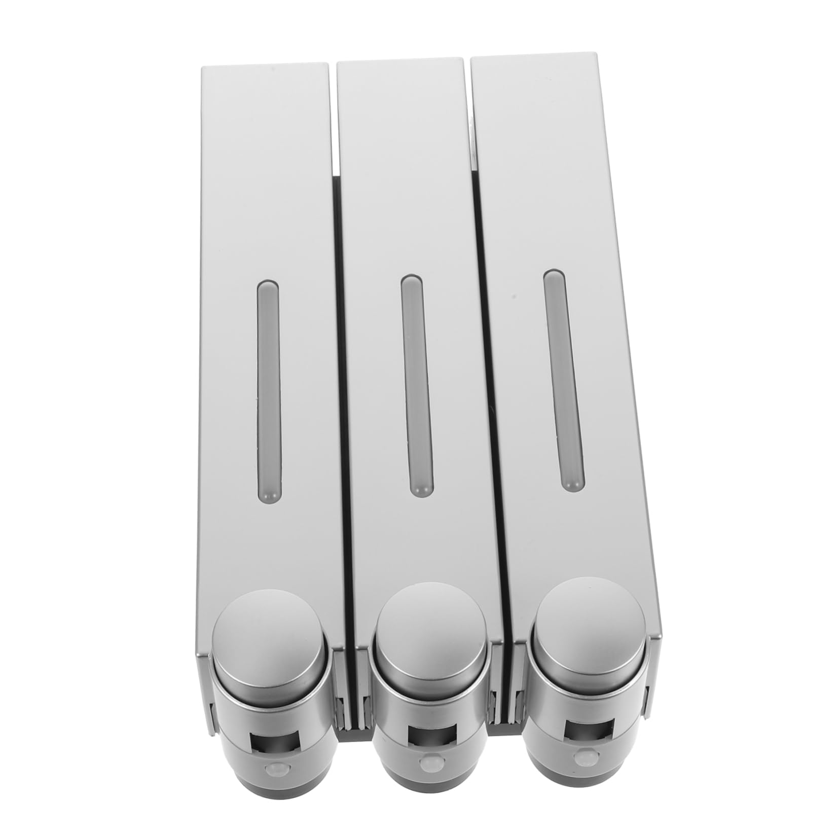 DECHOUS Dispenser di Sapone da Parete Manuale a 3 Camere, Design Argentato, Abs e Pvc, per Shampoo e Bagnoschiuma in Bagno e Doccia