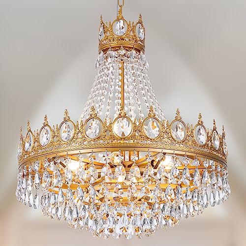 TOCHIC Gold Chandelier French Empire Crystal Chandeliers, 9-Light Modern Luxury Ceiling Light...