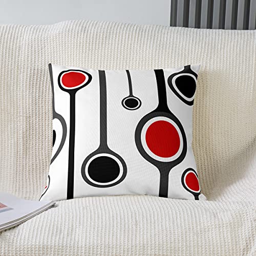 Loussiesd Set of 2 Strip Lines Throw Pillow Covers Abstract Art Cushion Case for Home Living Room Decor Reversible Geometric Circle Red Grey Black Decorative Throw Cushion Case 18x18 Inch - Image 2
