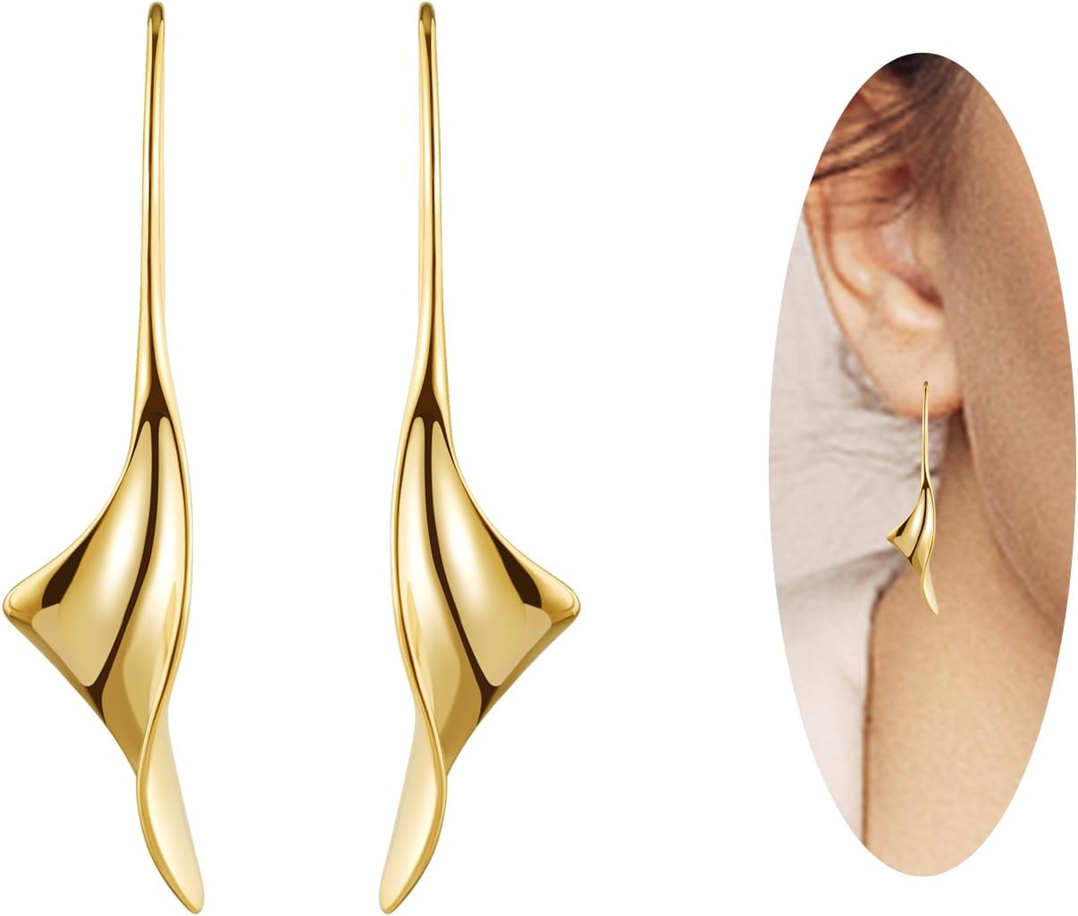 14K Gold Plated Long Threader Drop Earrings Hypoallergenic Dangle for Women