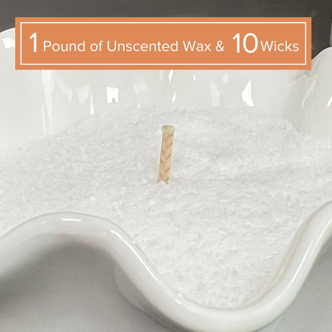 Simply Soson 1 lb Ivory Unscented Pearled Sand Candle, Long Lasting, Refillable Pearl Candle Sand with 10 Wicks for Candlemaking