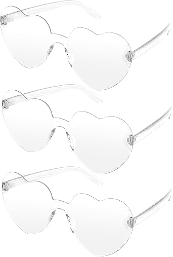 Heart Sunglasses, Heart Shaped Sunglasses, 3-Pack, White Love-heart Eyeglasses, Clear Heart Sun-glasses, Heart Glasses, White Sunglasses Women, Clear Sunglasses for Women, Party Sunglasses