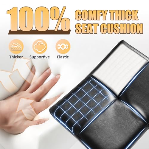 Image of Rolling Stool Wider Rectangular Cushion - 4 Inch Thicker Comfortable Seat, Heavy Duty 400LBS, 360 Pull Ring Adjustable Height, 19''-24.5''adjustable Stool with Wheels for Tattoo Salon Massage (Black)