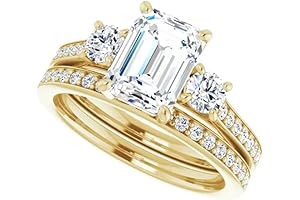 10K/14K/18K Solid Yellow Gold Handmade Engagement & Wedding Ring Set for Her