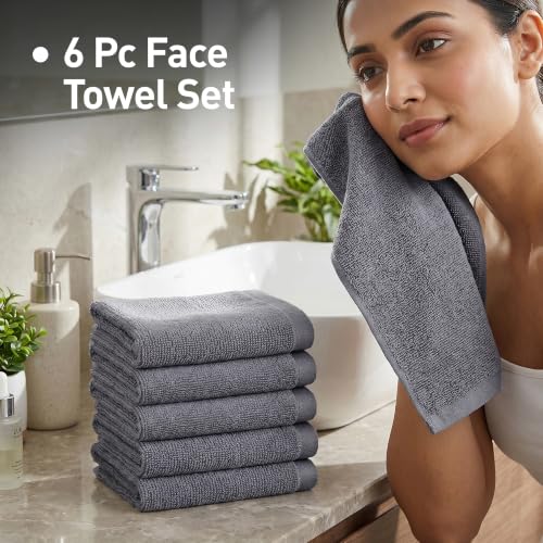 Image of MYTRIDENT Face Towel | Urban Comfort | Quick Drying | Travel Friendly | for Men /Women | 6 Pc Face Towel (30 cm x 30 cm) | 100% Cotton 450 GSM - Charcoal