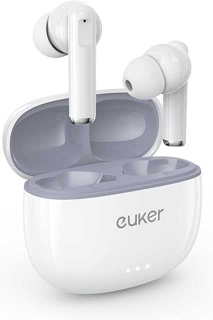 Euker Bluetooth Headphones in Ear Wireless Earbuds HiFi Stereo, Bluetooth Earphones Smart Touch Contro, Earphones with Mic, IPX5 Waterproof, Fast USB-C Charging for Office/Music/Sports