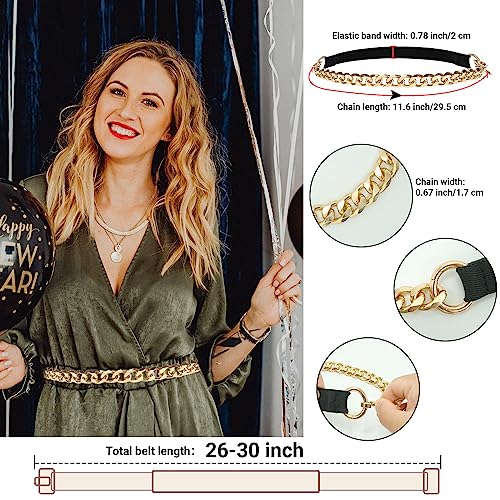 5 Pcs Women Gold Metal Belts - Adjustable Metal Waist Belt - Skinny Elastic Belt - Wide Chain Strap Stretch Ladies Waistband for Dress3