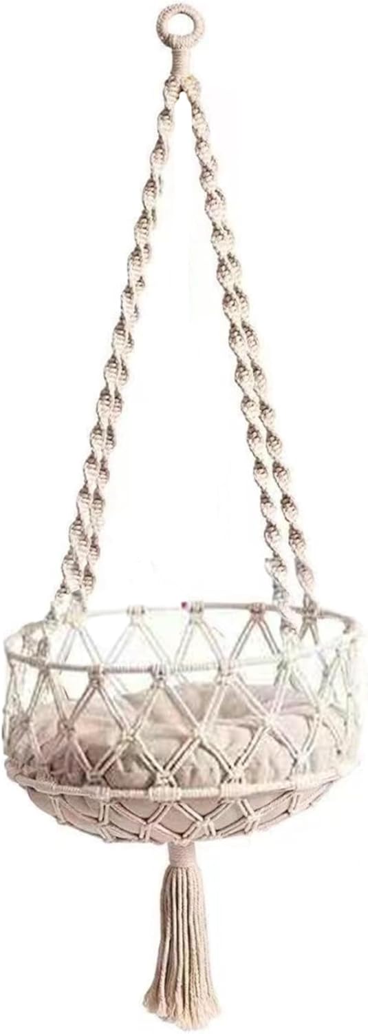 49 Inch Cat Swing Hanging Cat Bed with Cotton Mat Boho Style Hammock with Tassel Space Saving Hammock Bed for Sleeping Playing Lounging