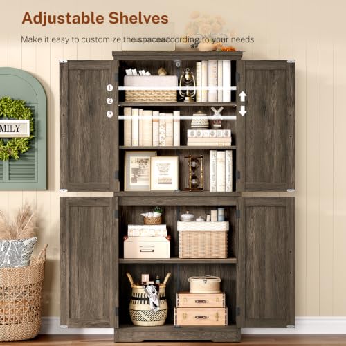 58.5" H Storage Cabinet, Farmhouse Kitchen Pantry Cabinet with 4 Doors - Image 4