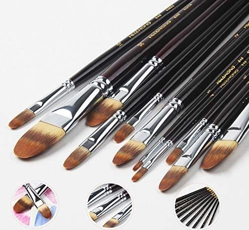 Set di pennelli da 12 pezzi Pennelli per capelli in nylon per artista in acrilico per acquarello ad olio acrilico, nail art per il viso, pittura su roccia