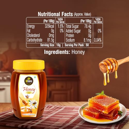 Image of DiSano Honey 500g, Pure with No Sugar Added, Natural Immunity Booster, For Fitness & Health, Rich in Antioxidants & Minerals