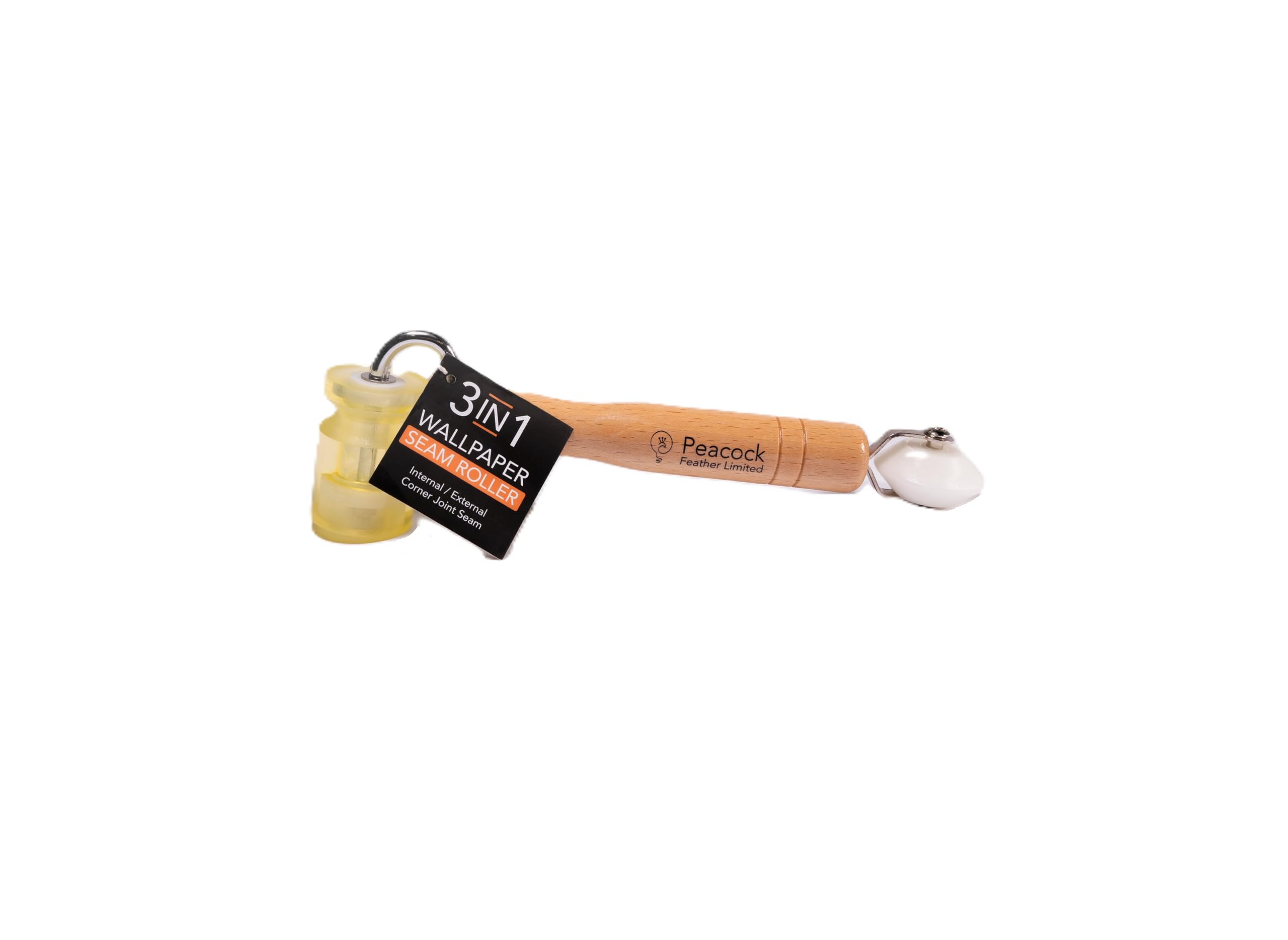 Peacock Feather Limited Natural Peacock Feather 3-In-1 Wallpaper Seam Roller Tool For Joints, Internal & External Corners – Rust-Resistant, Smooth Rolling, Ergonomic Handle, Chrome-Plated For Decorating