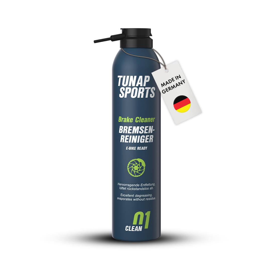 TUNAP SPORTS Bremsenreiniger Spray 300ml | Fahrrad Bremsen reinigen | Entfernt Verschmutzungen ohne Rückstände zugunsten der Bremsleistung | Löst Öl, Fett und Bremsstaub | Made in Germany