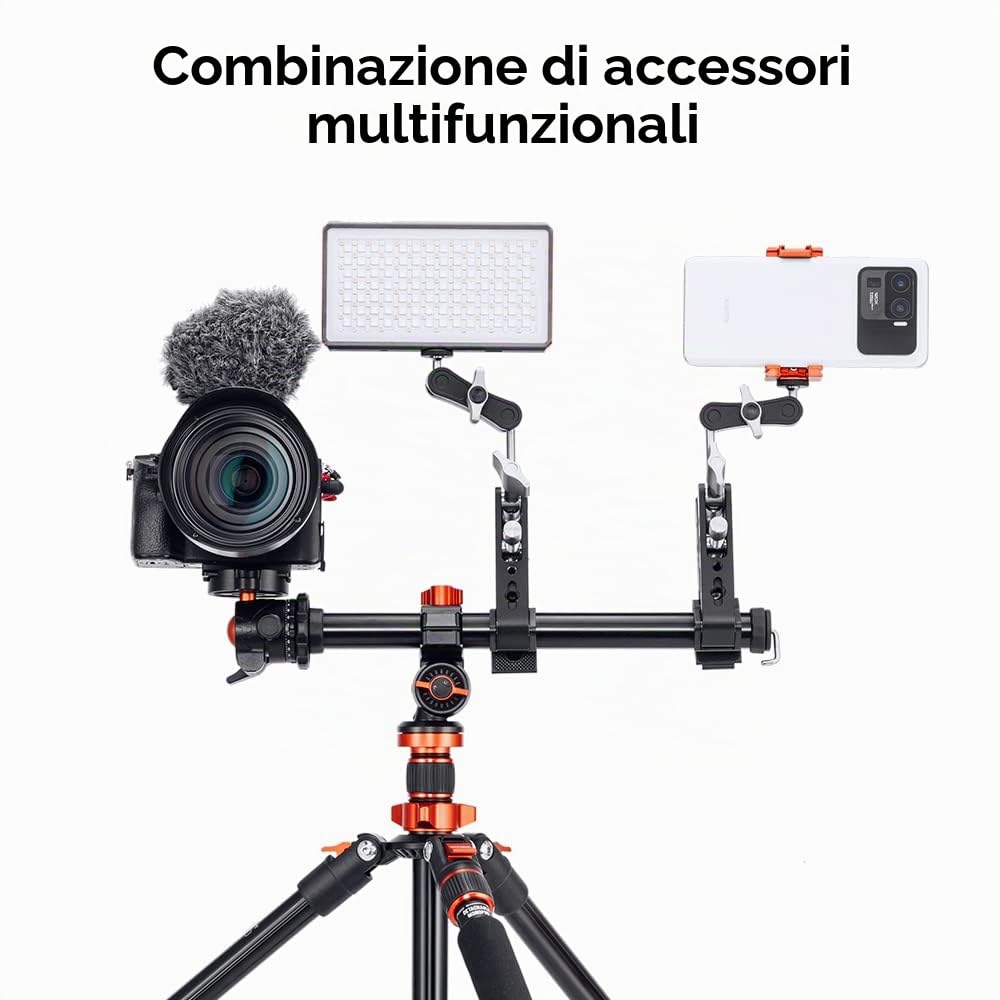 K&F CONCEPT Braccio Estensibile per Treppiede, Colonna Centrale Orizzontale | Lunghezza 30cm, Portata 5kg, Ideale per Riprese Macro, Studio e Uso Esterno, Braccio di Prolunga con Vite da 1/4" e 3/8"
