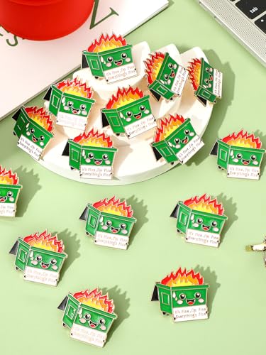 Image of JUNEBRUSHS 28pcs Positive Enamel Dumpster Fire Brooch, Inspirational Lapel Pins for Coworker Appreciation Gifts Party Supplies Clothes Decor Accessories