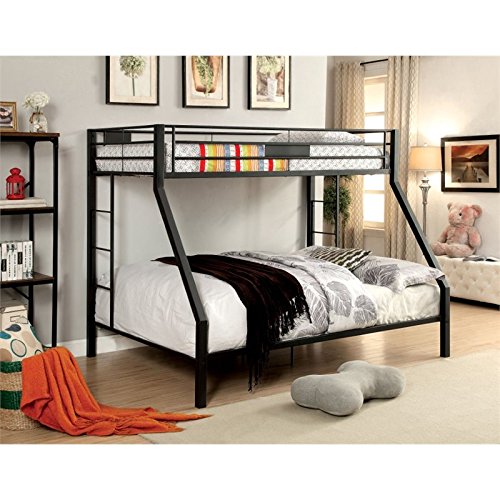 Bowery Hill Twin Over Queen Metal Bunk Bed In Black #TOP1